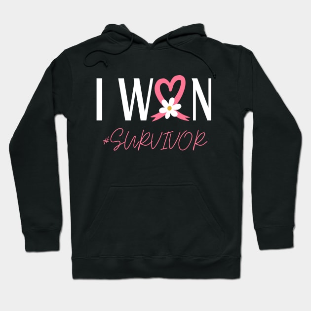 I Won Pink Ribbon Heart Breast Cancer Survivor Birthday Hoodie by Illustradise